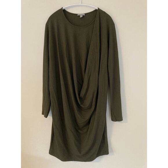 COS Synthetic Draped Ruched Olive Green Jersey Stretchy Dress Minimalist Size S - Picture 2 of 6